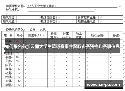 如何报名参加云南大学生篮球赛事并获取参赛资格和赛事信息